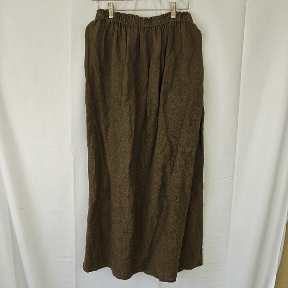 VTG FLAX by Jeanne Engelhart Linen Maxi Slit Skirt Ruddy Brown Medium - Picture 8 of 9